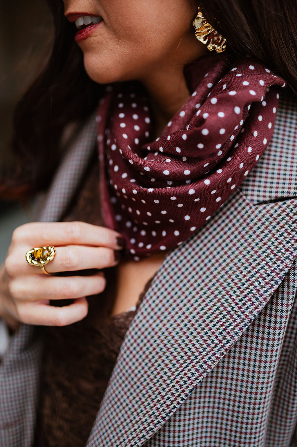 Burgundy polka dot scarf