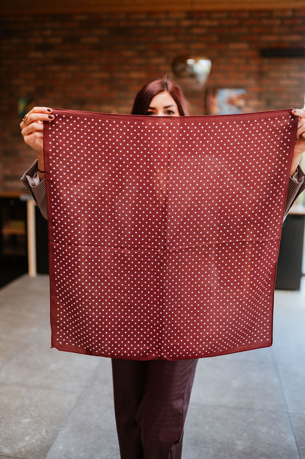 Burgundy polka dot scarf