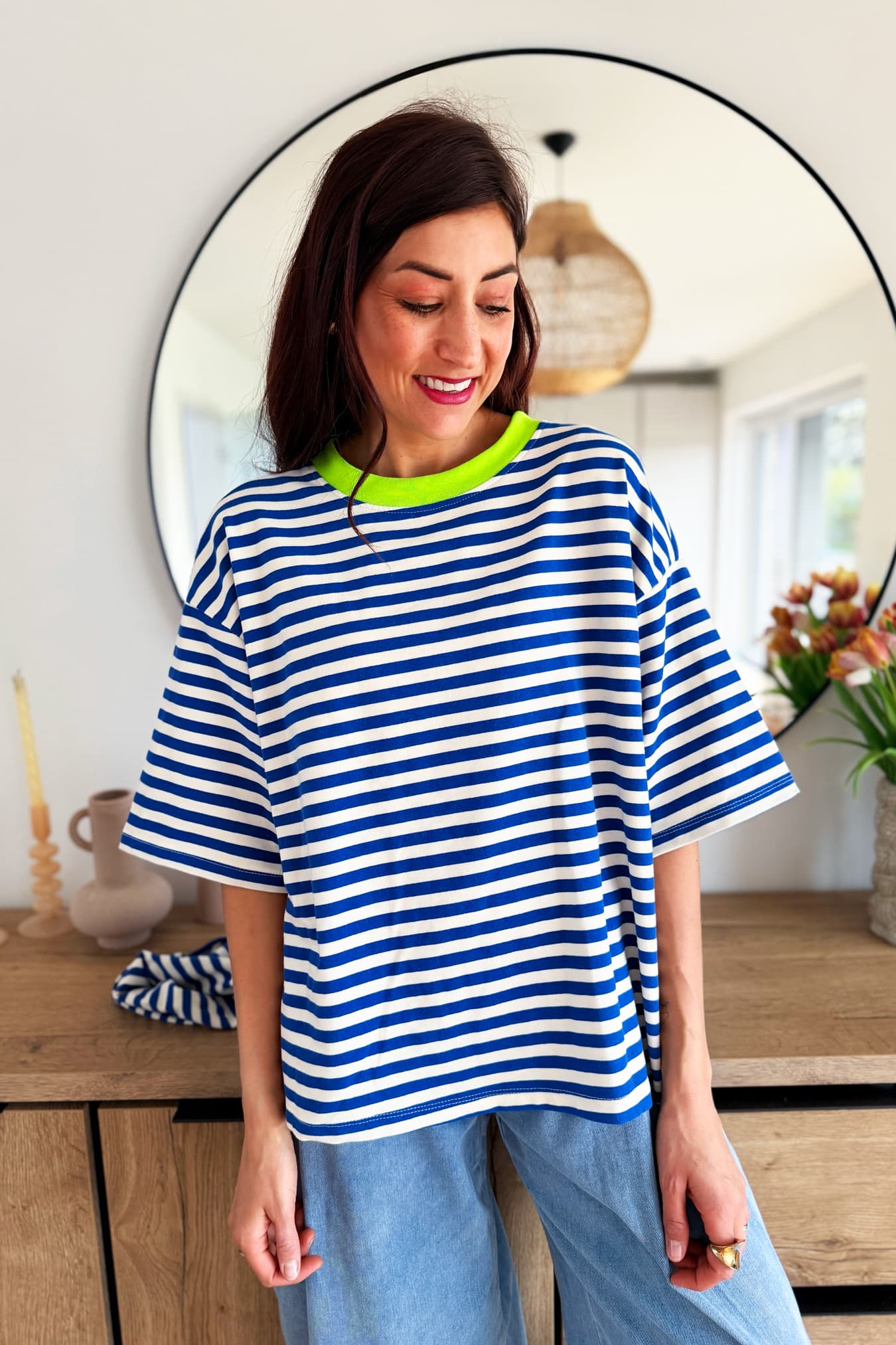 Blouse CONNY (avec foulard) bleu royal et blanc