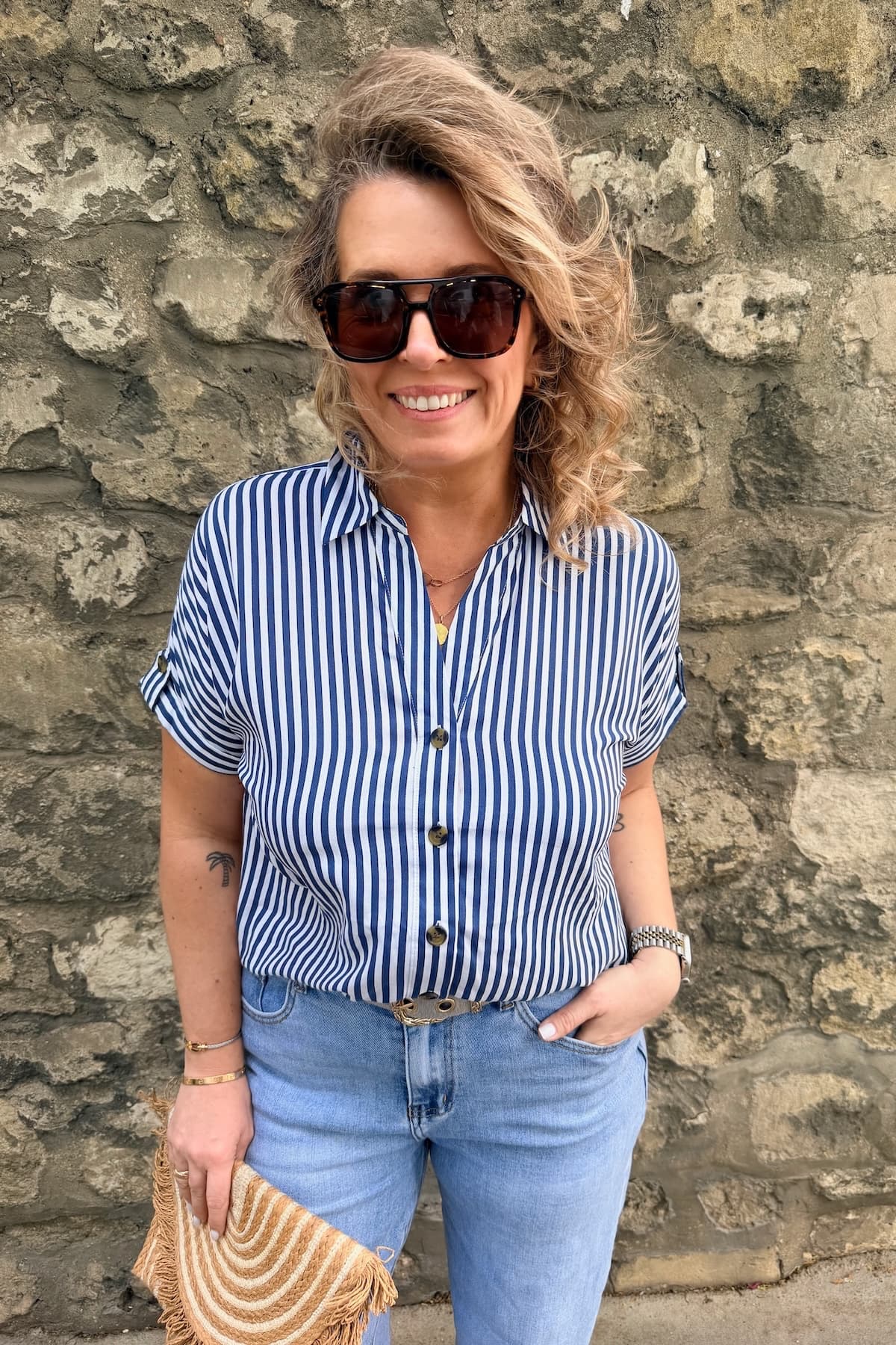 Chemise ELODIE marine et blanc (précommande)