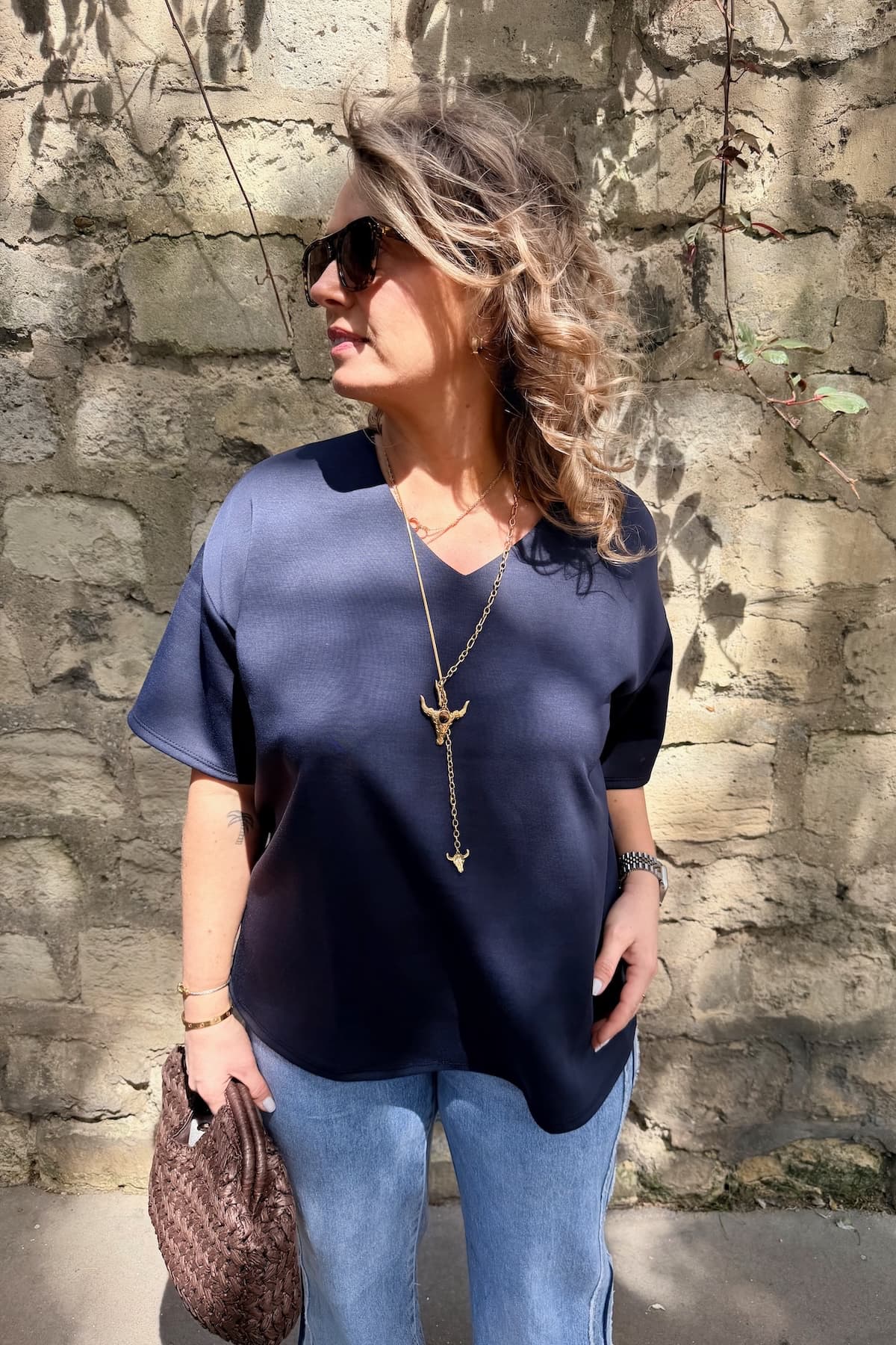 Tee EDITH CURVE bleu marine (précommande)