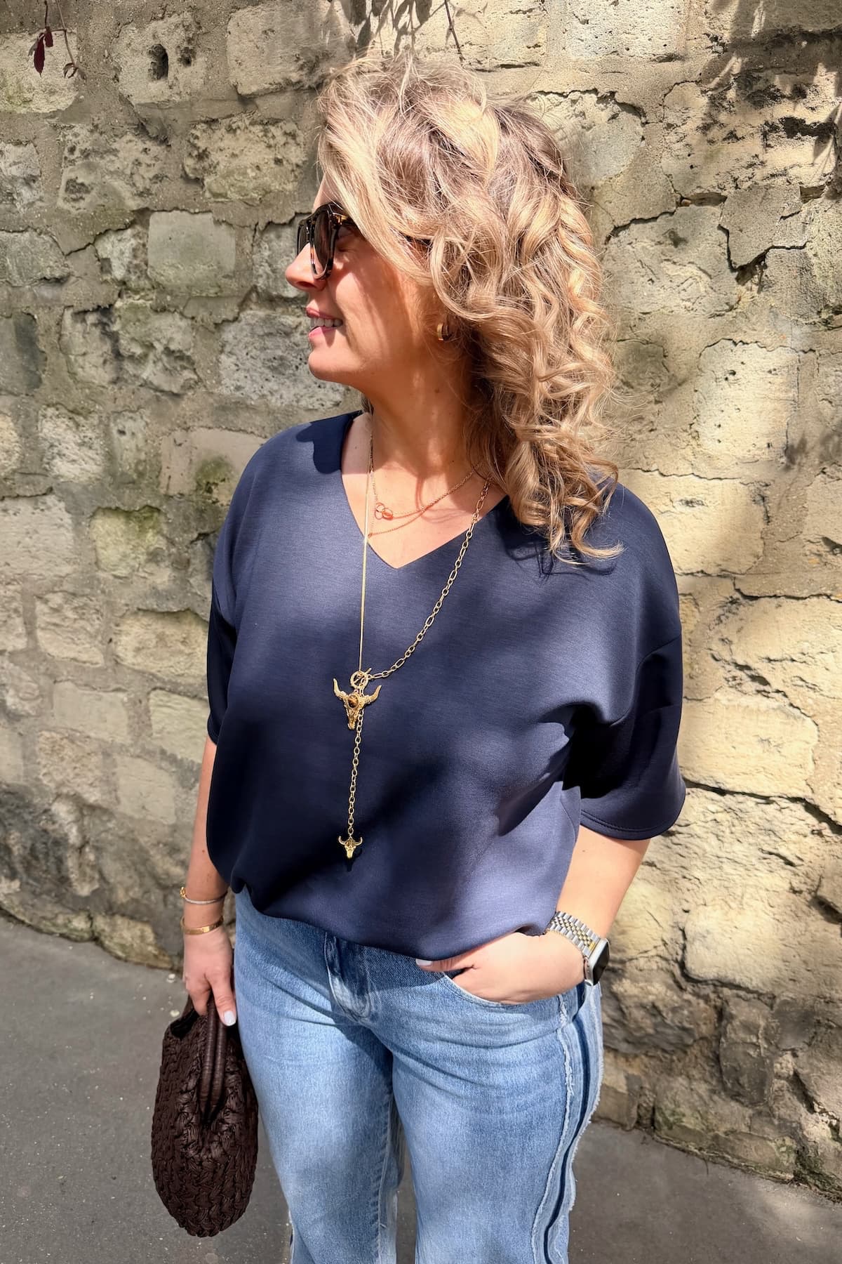Tee EDITH CURVE bleu marine (précommande)